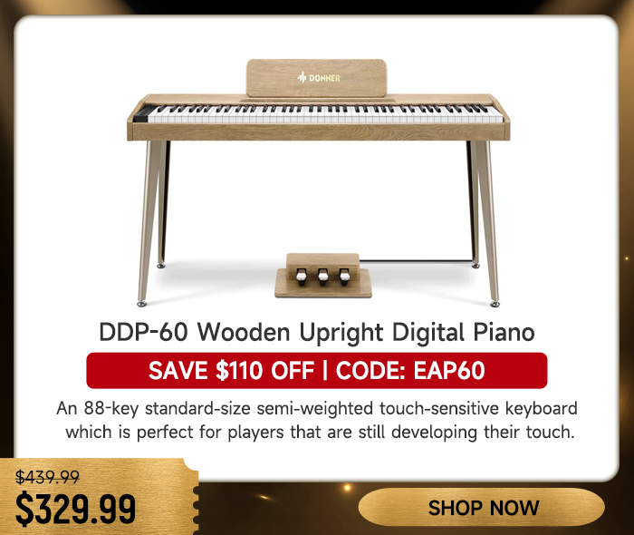 Donner DDP-60 Wooden 88-Key Semi-Weighted Upright Digital Piano with 3-Pedal for Beginner