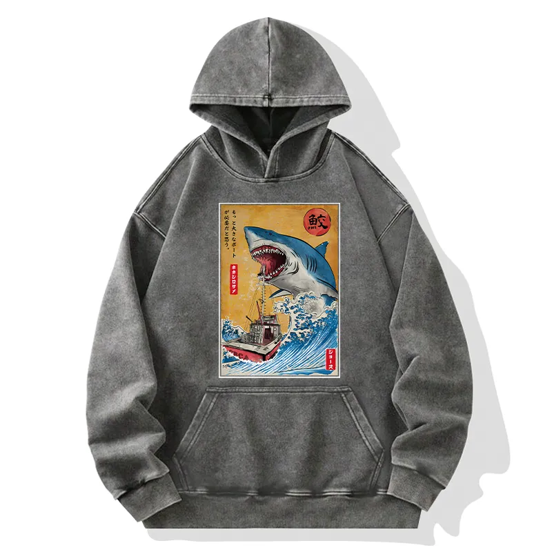 Image of Tokyo-Tiger Ukiyoe Shark Japan Washed Hoodie