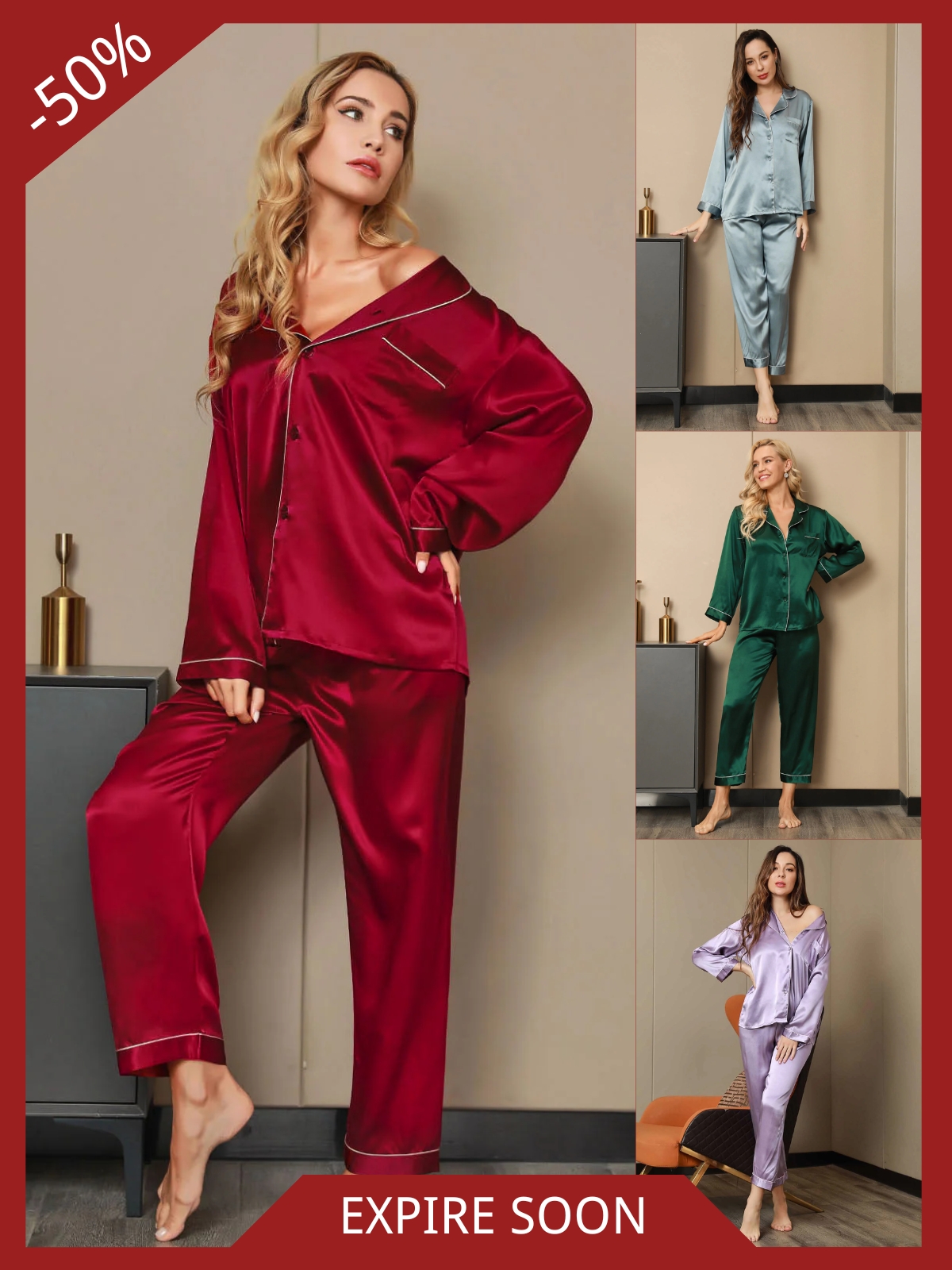 Image of Moerbei Zijde Binding Trim Pyjama Set 2Pcs