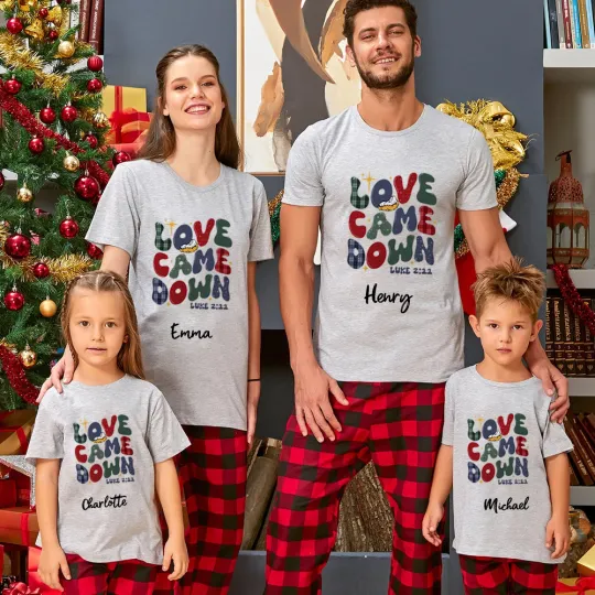 Image of Personalized Love Came Down Christmas Family Matching Shirts