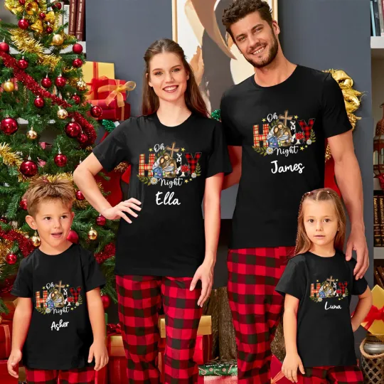 Image of Personalized Oh Holy Night Christmas Family Matching Shirts